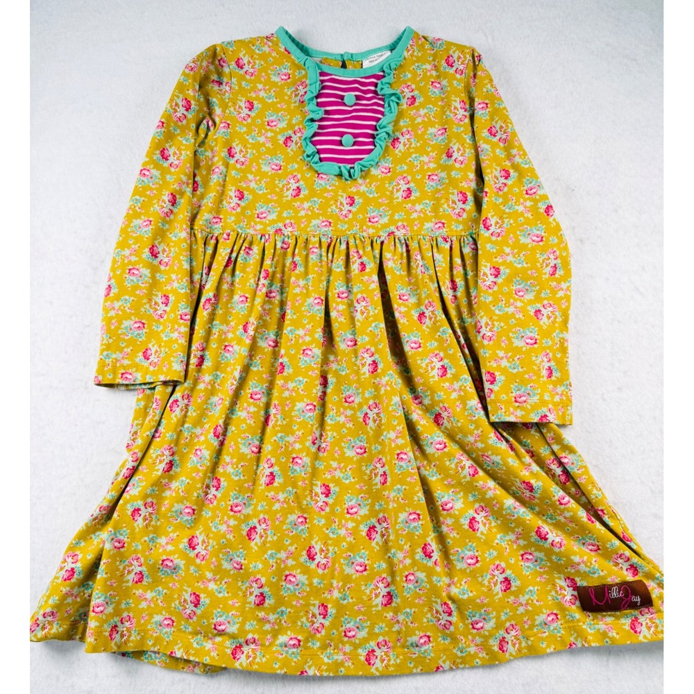 Millie Jay Girls Mustard Floral Ruffle Boutique Dress Fall Size 8